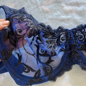 Blue and Black Unlined Sensuous Lace Bra